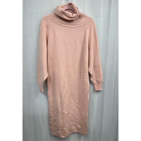 Magnolia Vintage Turtleneck Below Knee Pink Sweater Dress Lambswool Rabbit Hair - Picture 4 of 5